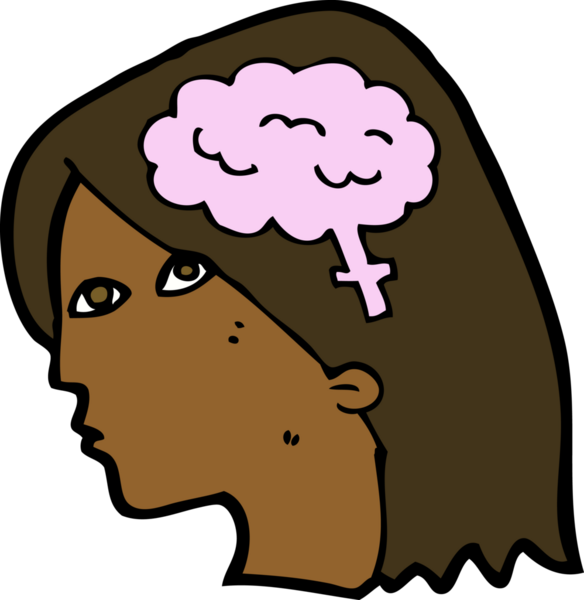 Bir insan tarafından çizilmiş beyin sembollü bir kadın kafası.