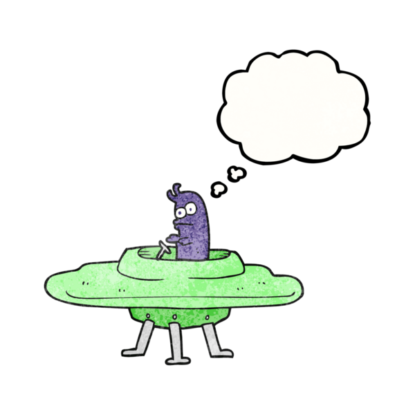 Serbest çizim düşünce balonu desenli uçan daire bir insan tarafından çizilmiş.