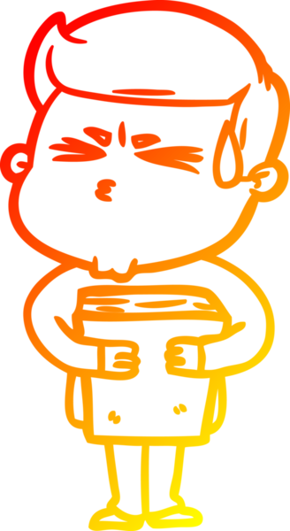 Bir insan tarafından çizilmiş terleyen bir çizgi film karakterinin sıcak çizgi çizimi.