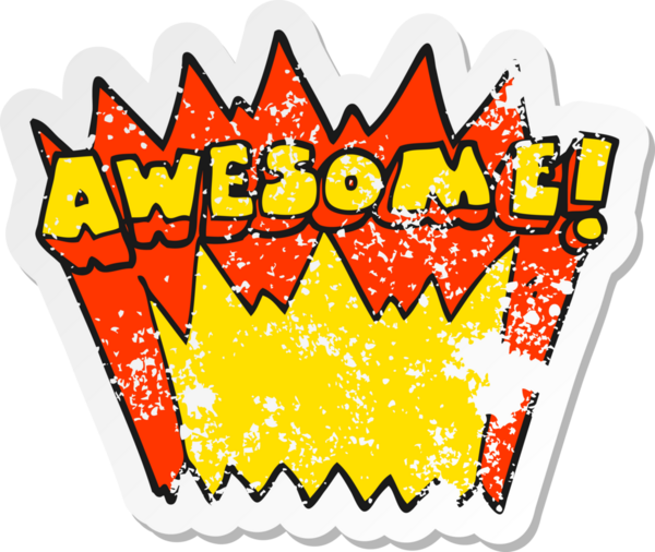 Bir karikatürün gerilimli yapıştırması. Bir insan tarafından çizilmiş harika bir kelime.