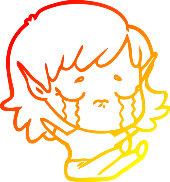 Bir insan tarafından çizilmiş, ağlayan bir elf kızı çizimi.