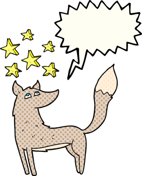 El yazısıyla çizilmiş çizgi roman konuşma balonu, bir insan tarafından çizilmiş yıldızlı karikatür kurdu.