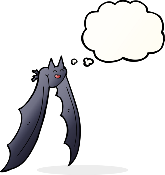 Bir insan tarafından çizilmiş düşünce baloncuklu uçan yarasa.