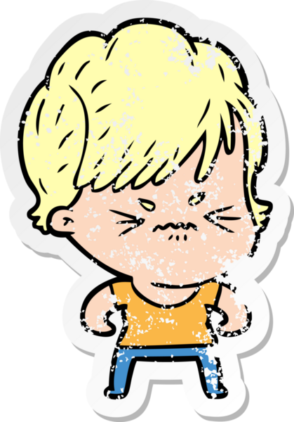 Bir insan tarafından çizilmiş, hayal kırıklığına uğramış bir karikatür çıkartması.