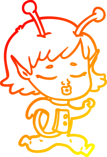 Bir insan tarafından çizilmiş bir uzaylı kız çizgi çizimi.