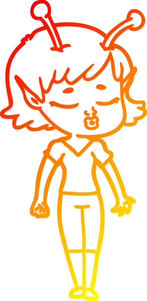 Bir insan tarafından çizilmiş sevimli bir uzaylı kız çizgi filmi.