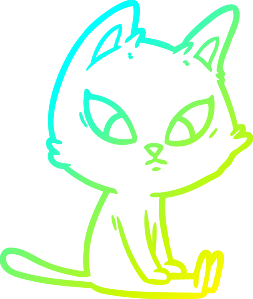 Bir insan tarafından çizilmiş kafası karışmış çizgi film kedisinin soğuk gradyan çizgisi.
