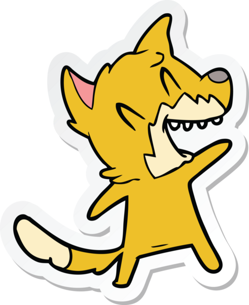 Bir insan tarafından çizilmiş gülen tilki çizgi filminin çıkartması.