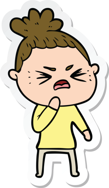 Bir insan tarafından çizilmiş kızgın bir karikatür çıkartması.