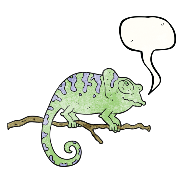 Bir insan tarafından çizilmiş serbest konuşma balonu desenli karikatür bukalemunu