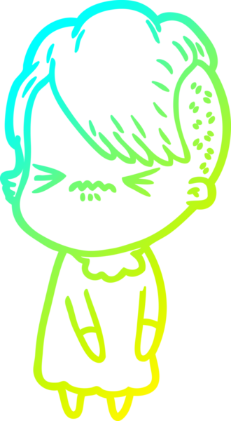 Bir çizgi film karakteri çizen soğuk gradyan, bir insan tarafından çizilmiş hippi bir kız.