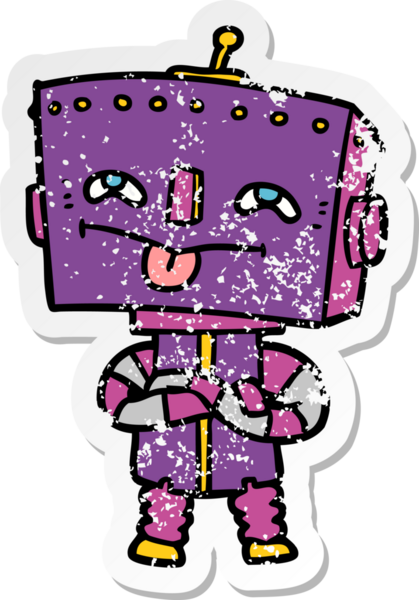 Bir insan tarafından çizilmiş karikatür robotunun sıkıntılı çıkartması.