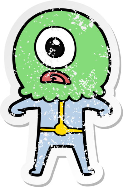 Bir insan tarafından çizilmiş sıkıntılı bir Tepegöz uzaylı uzay adamı çıkartması.