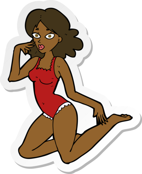 Bir insan tarafından çizilmiş iç çamaşırlı bir kadının çıkartması.