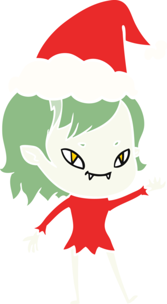 Bir insan tarafından çizilmiş Noel Baba şapkası giyen arkadaş canlısı vampir bir kızın el resmi.