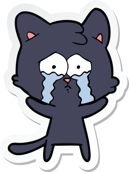 Bir insan tarafından çizilmiş ağlayan bir kedinin çıkartması.