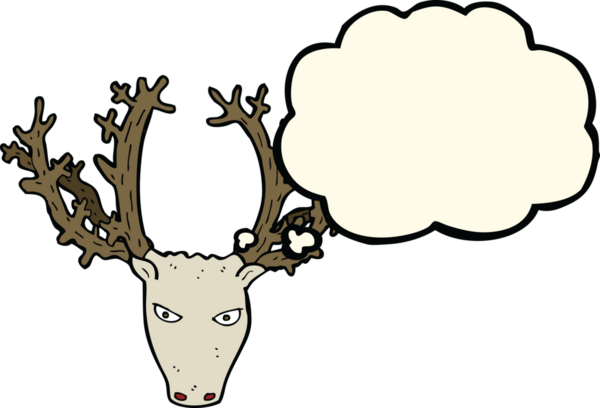 Bir insan tarafından çizilmiş düşünce baloncuklu bir geyik kafası.