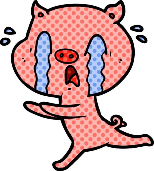 Bir insan tarafından çizilmiş ağlayan domuz çizgi filmi.