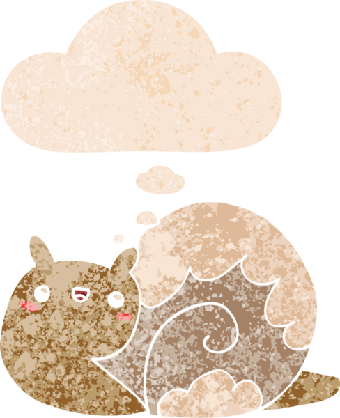 Tatlı çizgi film salyangozu. Düşünce baloncuğu ve grunge dertli retro desenli bir insan tarafından çizilmiş.