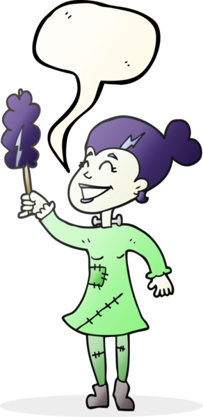 Bir insan tarafından çizilmiş serbest konuşma balonu çizgi filmi ölümsüz canavar kadın temizleme