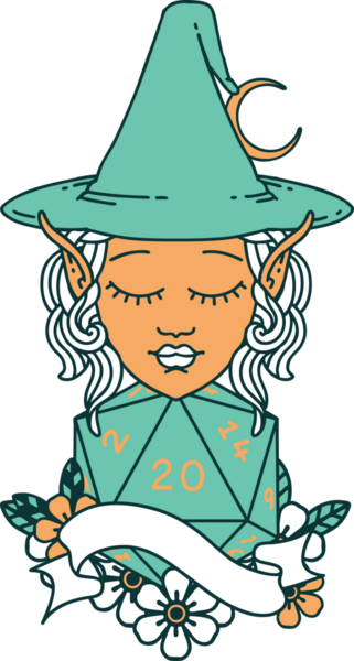 Retro Dövme Biçimli elf karakteri Bir insan tarafından çizilmiş doğal yirmi zar atışıyla