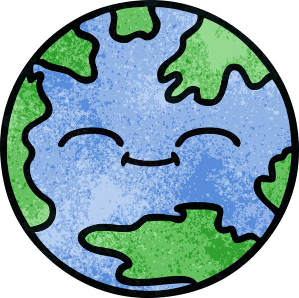 Bir insan tarafından çizilmiş bir gezegenin retro grunge doku karikatürü.