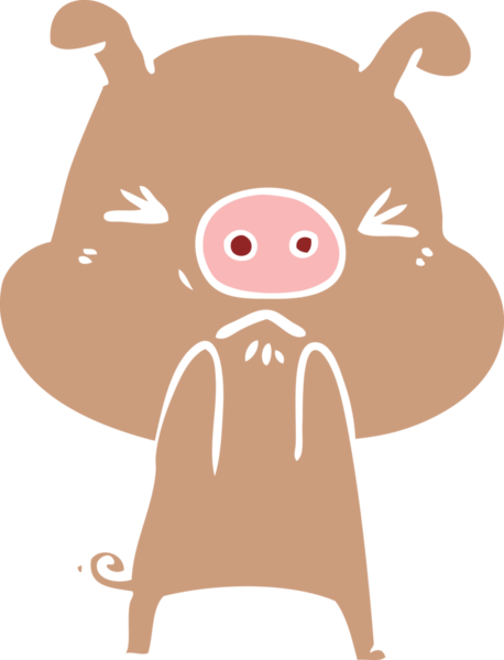 Bir insan tarafından çizilmiş düz renkli çizgi film kızgın domuz.