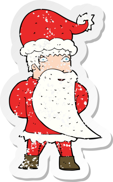 Bir insanın çizdiği Noel Baba çizgi filminin gerilimli retro çıkartması.