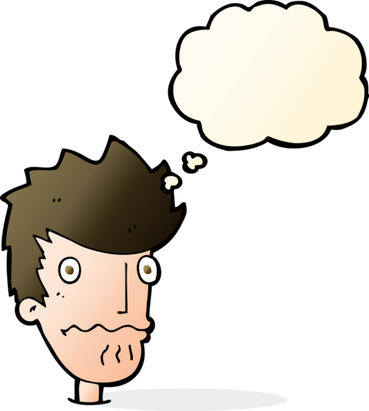 Bir insan tarafından çizilmiş düşünce baloncuğu olan sinirli bir adam.