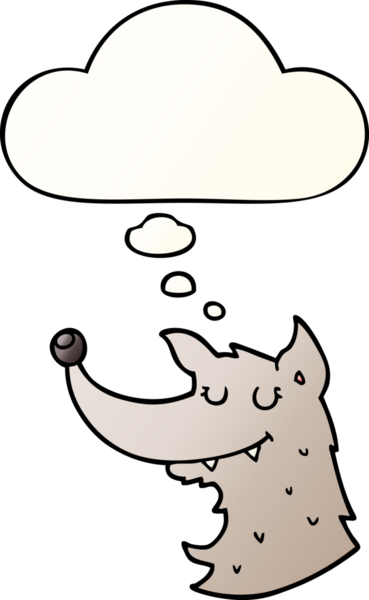 Bir insan tarafından çizilmiş, düşünce baloncuklu çizgi film kurdu.