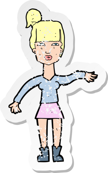 Bir insan tarafından çizilmiş saygısız bir jest yapan karikatürlü bir kadının gerilimli çıkartması.