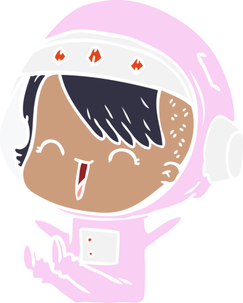 Bir insan tarafından çizilmiş mutlu düz renkli çizgi film kızı.