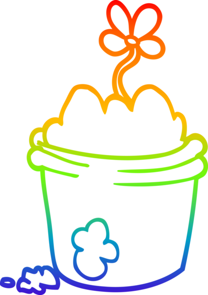 Gökkuşağı gradyan çizgi çizimi bir insan tarafından çizilmiş çiçek saksısı