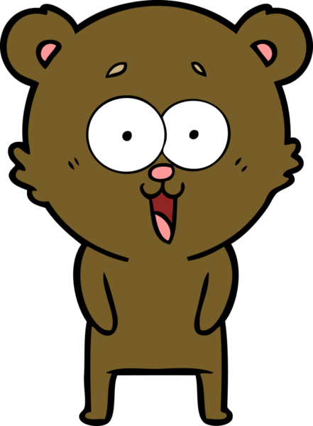 Bir insan tarafından çizilmiş gülen oyuncak ayı çizgi filmi.