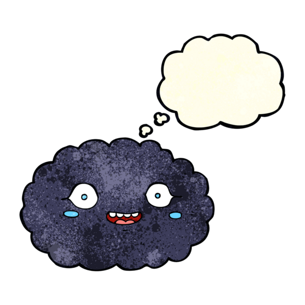 Bir insan tarafından çizilmiş düşünce baloncuklu mutlu çizgi film bulutu