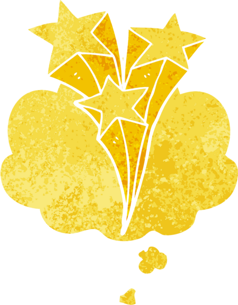 Homurdanan düşünce baloncuklarıyla kayan çizgi film yıldızları bir insan tarafından çizilmiş dertli retro dokuma tarzı