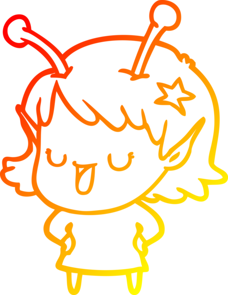 Bir insan tarafından çizilmiş mutlu bir uzaylı kız çizgi filmi.