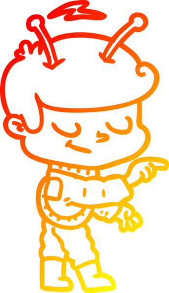 Bir insan tarafından çizilmiş dost canlısı bir uzay adamının sıcak çizgi çizimi