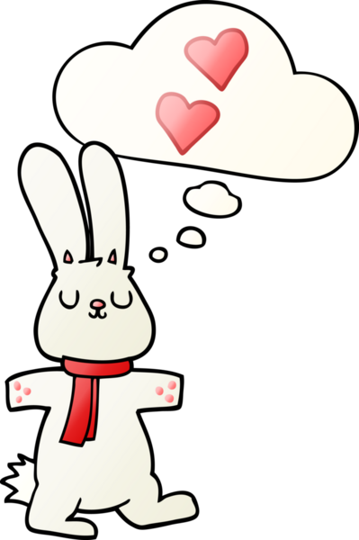 Düşünce baloncuğuna aşık çizgi film tavşanı bir insan tarafından çizilmiş.
