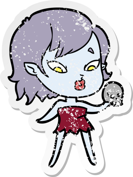 Bir insan tarafından çizilmiş şirin bir vampir kızın sıkıntılı çıkartması.