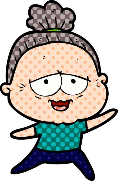 Bir insan tarafından çizilmiş mutlu yaşlı kadın çizgi filmi.