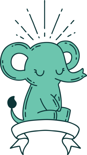 Dövme stili afiş. Bir insan tarafından çizilmiş şirin fil.