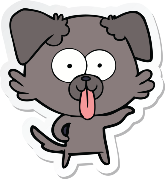 Bir insan tarafından çizilmiş dili olan çizgi film köpeğinin çıkartması.