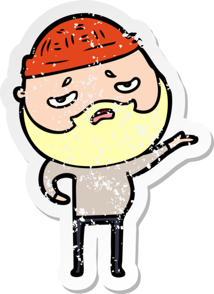 Bir insan tarafından çizilmiş sakallı endişeli bir karikatür çıkartması.