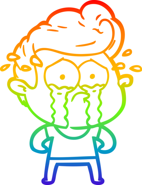 Bir insan tarafından çizilmiş ağlayan bir adamın çizdiği gökkuşağı gradyan çizgisi.