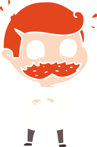 Bıyıklı düz renkli karikatür adam bir insan tarafından çizilmiş.