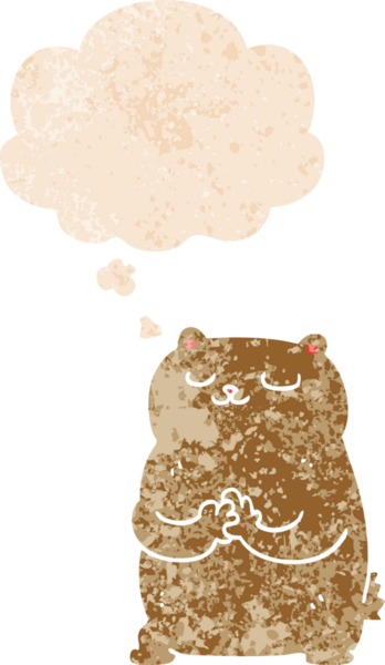 Düşünce baloncuğu ve grunge ile çizgi film ayısı bir insan tarafından çizilmiş tedirgin geçmiş doku