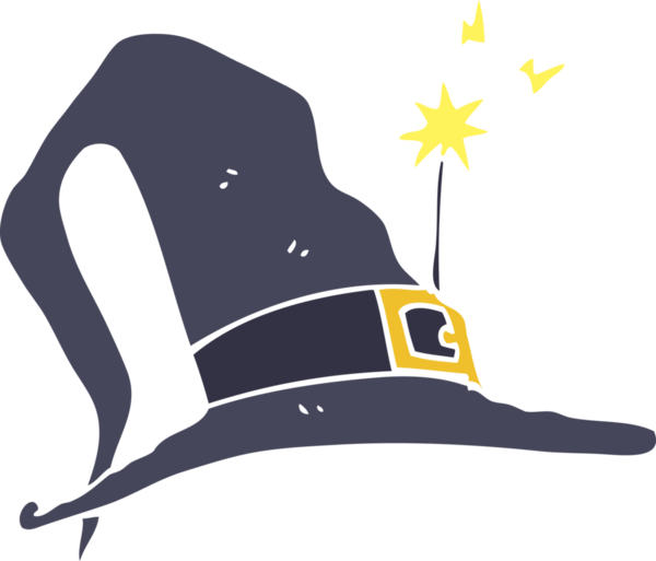 Bir insan tarafından çizilmiş cadı şapkasının düz renk çizimi