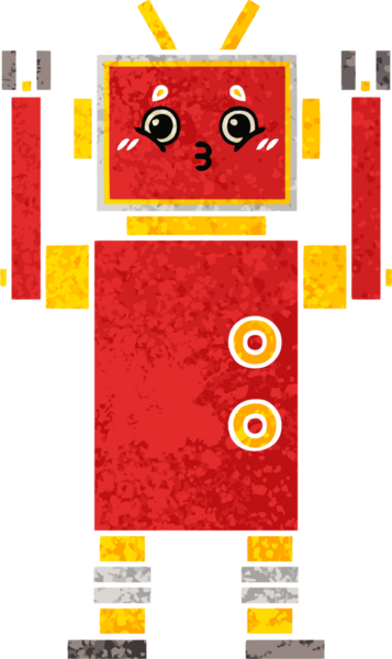 Bir insan tarafından çizilmiş bir robotun retro çizim tarzı karikatürü