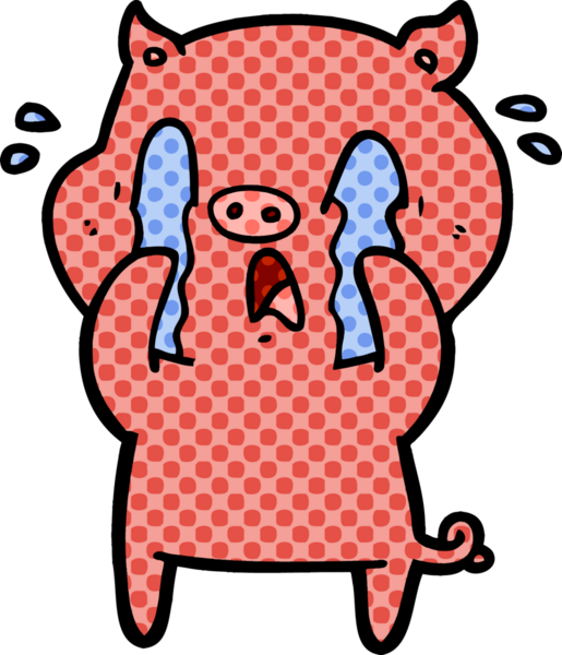 Bir insan tarafından çizilmiş ağlayan domuz çizgi filmi.